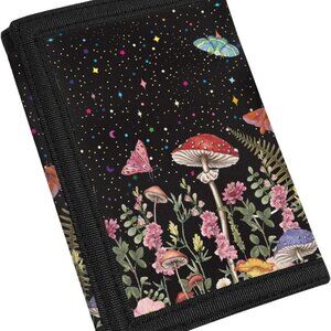 Kids Wallet Polyester Trifold Printable Butterfly Mushroom Star Pattern